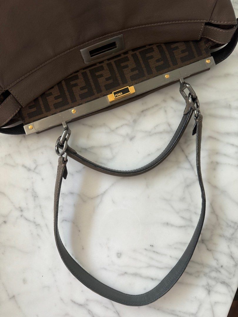 FENDI Peekaboo Shoulder Top Handle Bag in Large Brown
