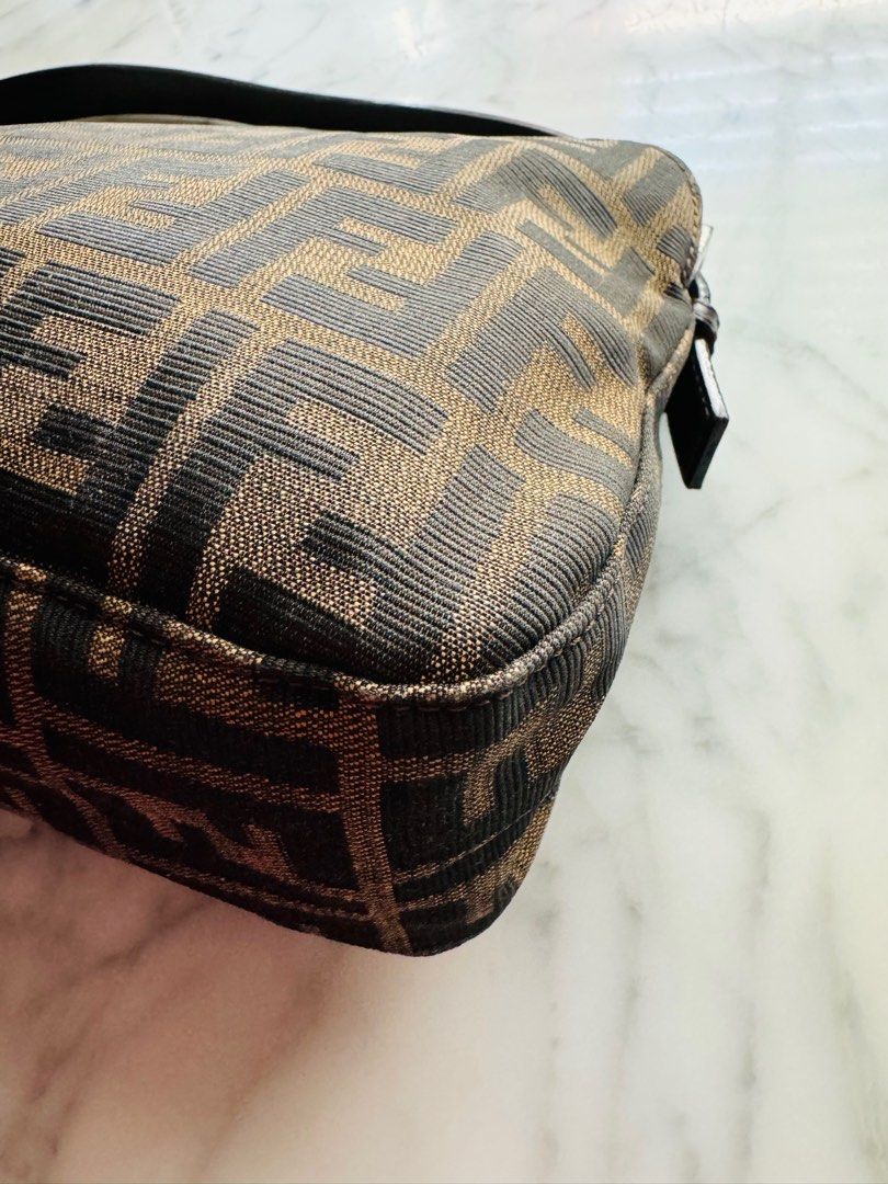 FENDI Tobacco Zucca Fold Over Baguette Shoulder Bag