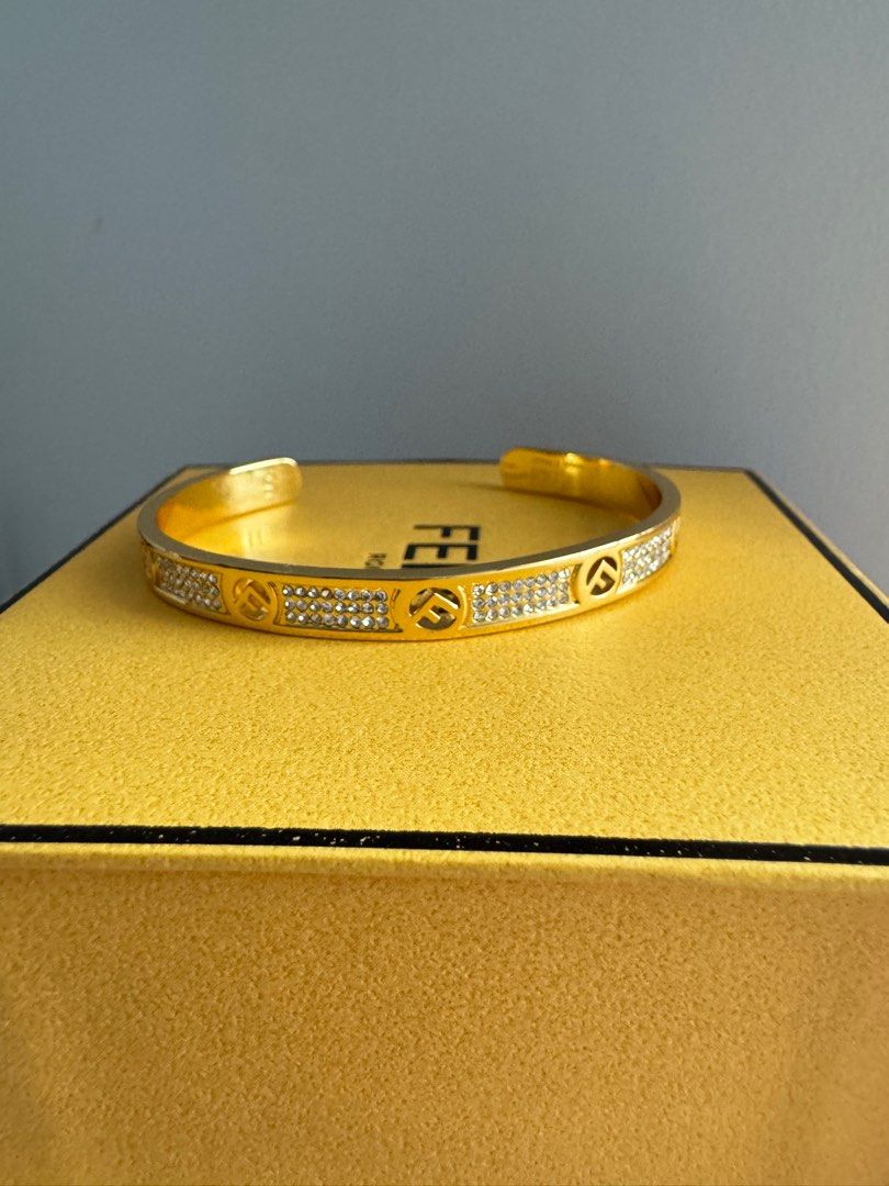 FENDI F is FENDI Zirconia Embellished Gold Bangle