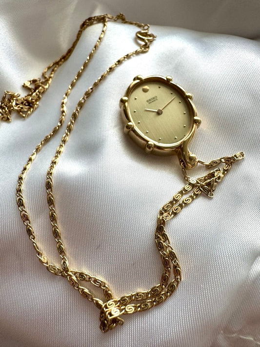 SEIKO Victorian Mirror Mirror Quartz Watch Long Necklace with Chain (RARE)