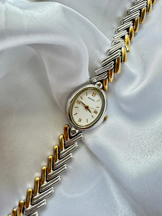 SEIKO Chevron Muse Two-Tone Oval Ladies Quartz Watch