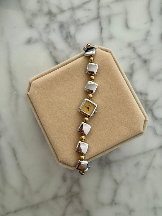 SEIKO Moonlit Squares Two-Tone Vintage Bracelet Quartz Ladies Watch
