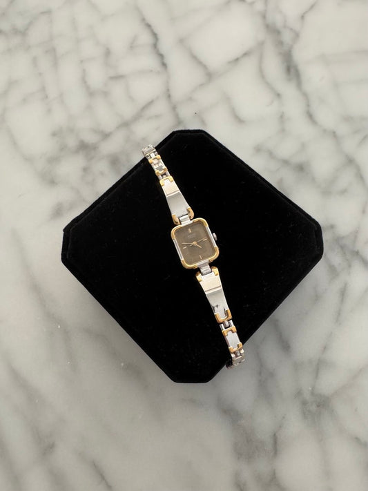 SEIKO Noir Deco Mirror Rectangular Two-Tone Silver and Gold Tank Ladies Watch