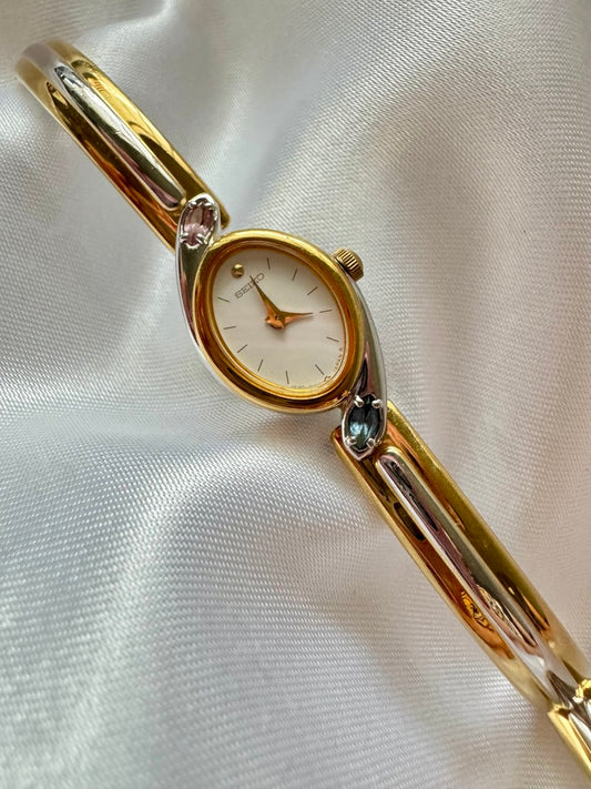 SEIKO Étoile Crystal-Set Vintage Bangle Ladies Quartz Watch