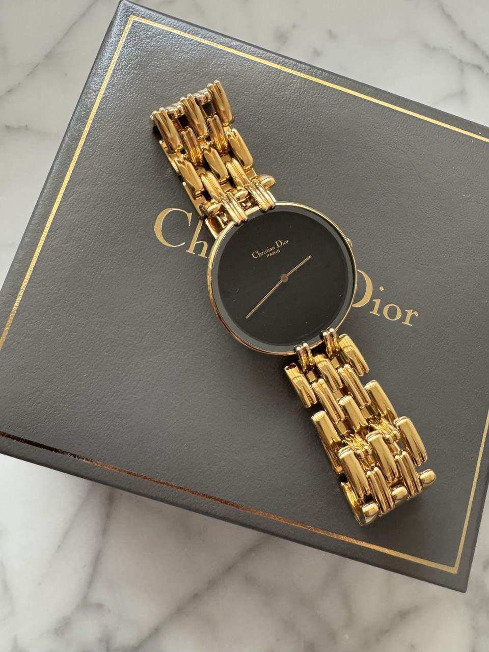 CHRISTIAN DIOR Bagheera Black Moon Gold Bracelet Watch (Rare!)