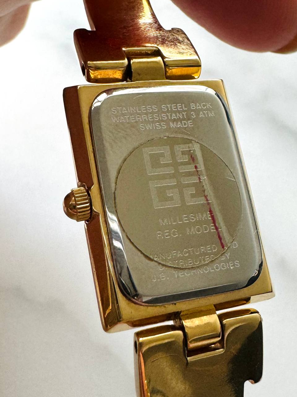 Givenchy Vintage 1990s Gold-Plated Bangle Watch with White Dial