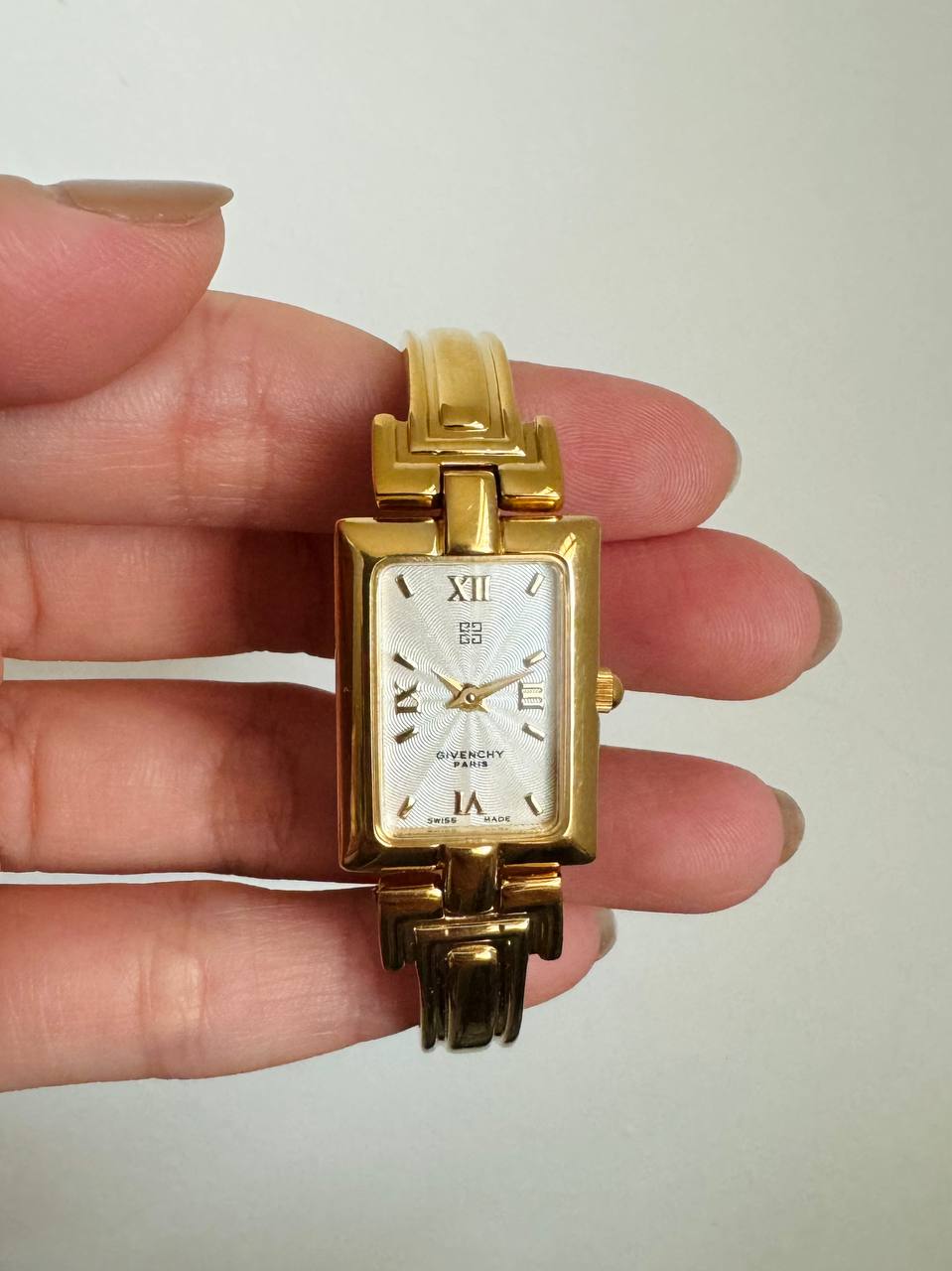 Givenchy Vintage 1990s Gold-Plated Bangle Watch with White Dial