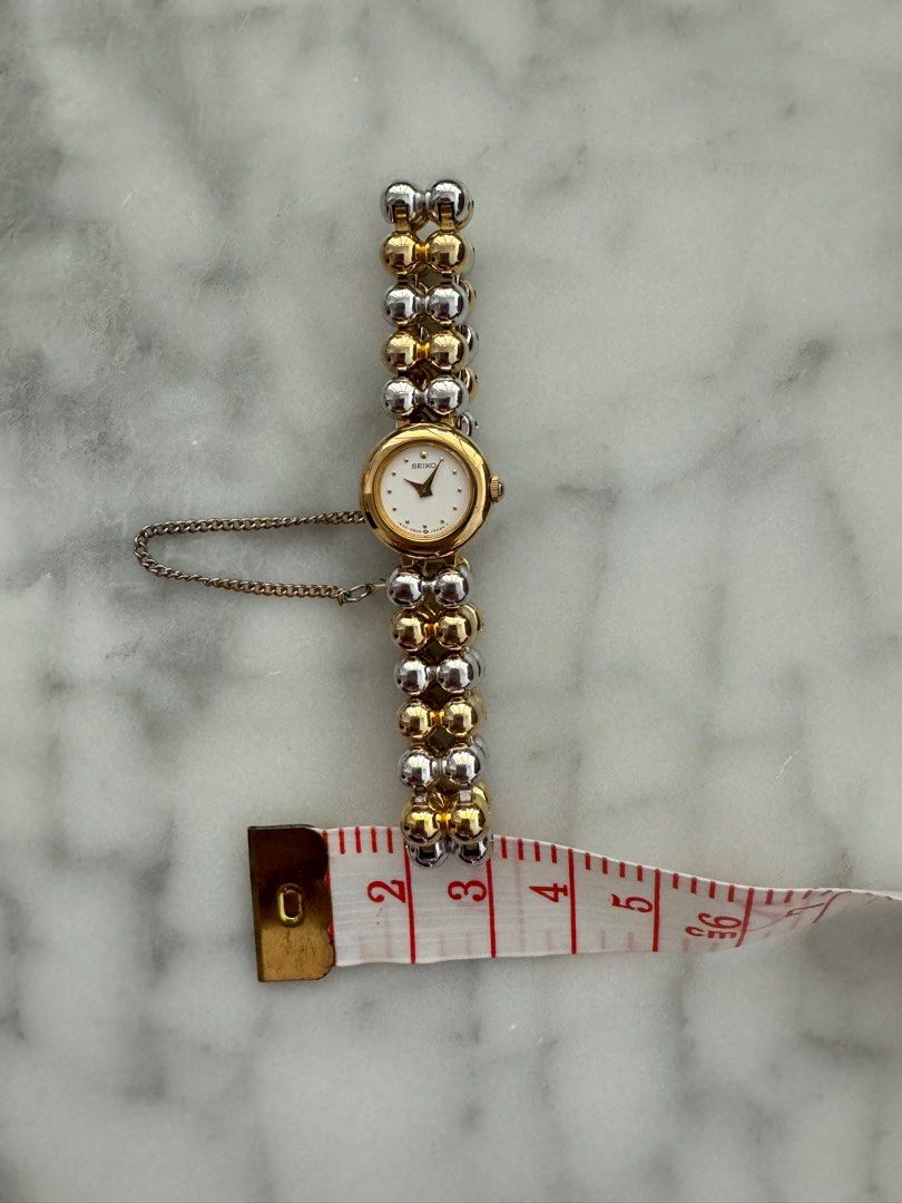 SEIKO Vintage 1990s Watch with Gold Tone and Steel Beaded Bracelet (Rare!)