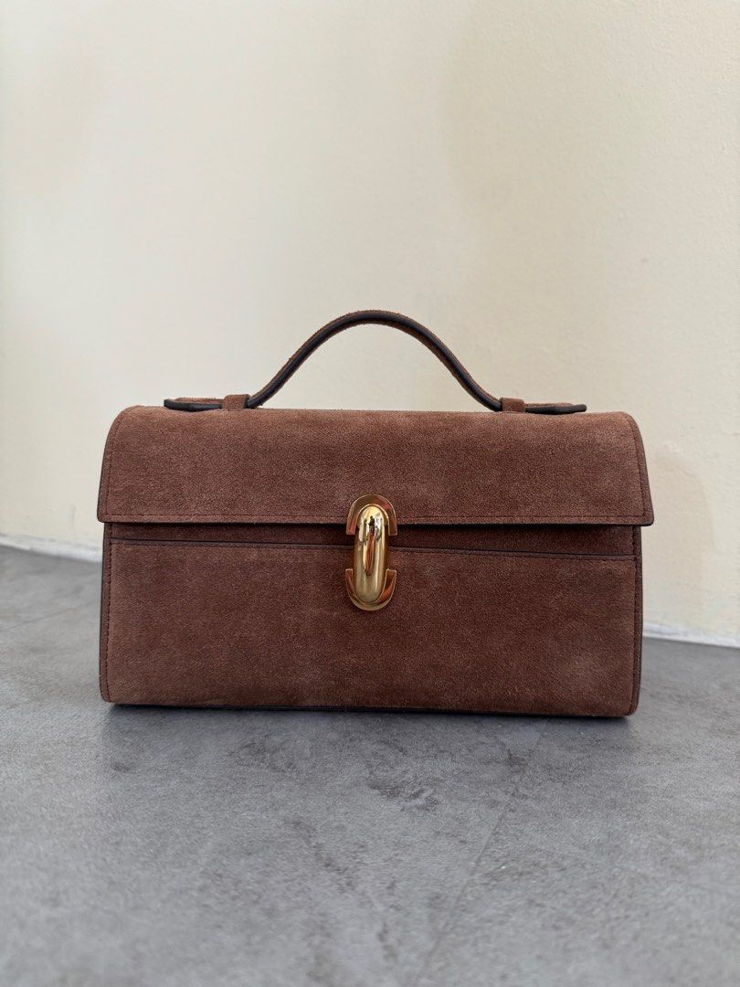 SAVETTE Symmetry Pochette in Brown Suede Gold Hardware