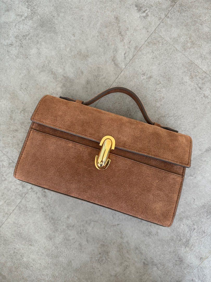 SAVETTE Symmetry Pochette in Brown Suede Gold Hardware