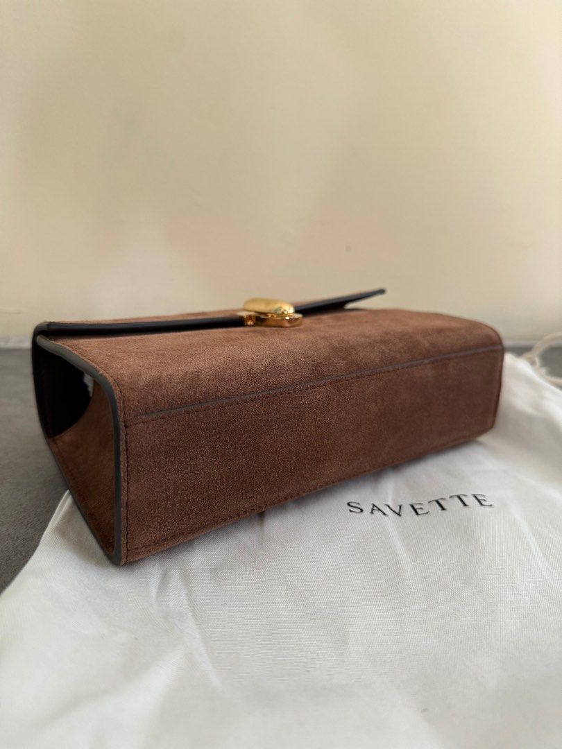 SAVETTE Symmetry Pochette in Brown Suede Gold Hardware