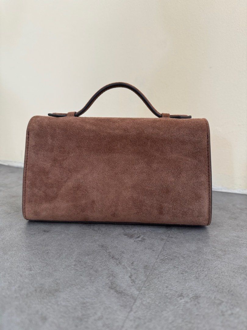 SAVETTE Symmetry Pochette in Brown Suede Gold Hardware