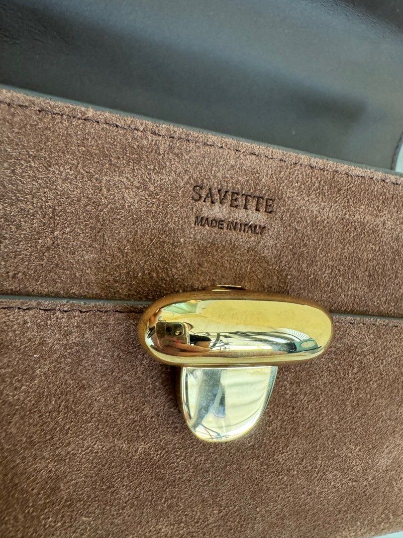 SAVETTE Symmetry Pochette in Brown Suede Gold Hardware