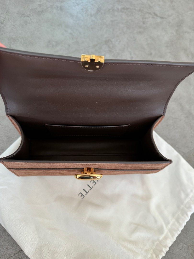 SAVETTE Symmetry Pochette in Brown Suede Gold Hardware