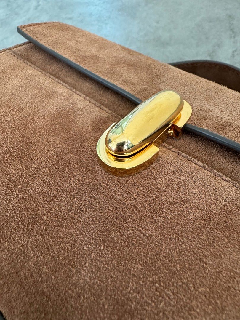 SAVETTE Symmetry Pochette in Brown Suede Gold Hardware