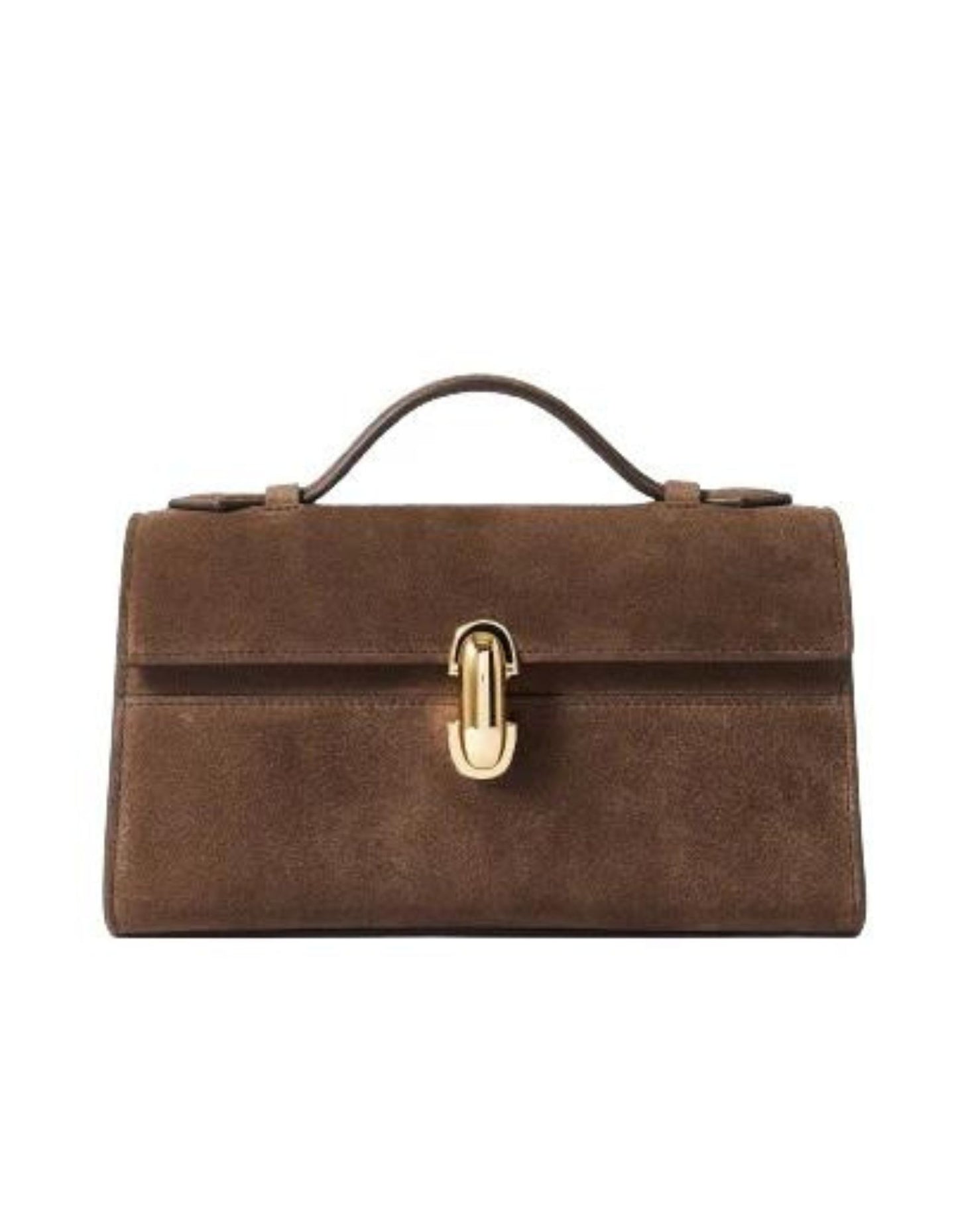 SAVETTE Symmetry Pochette in Brown Suede Gold Hardware