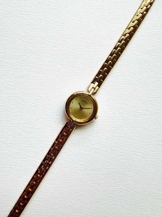 RARE Seiko Vintage Gold-Tone Dainty Bracelet Watch with Safety Chain