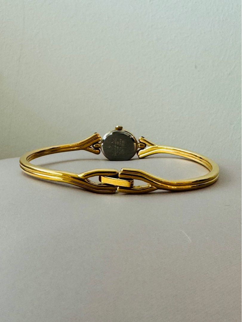 SEIKO Dainty 1990s Gold-Plated Wish Bone Ladies Quartz Watch With Semi Bangle Bracelet