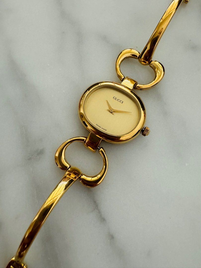 GUCCI Vintage 1990s Quartz Watch with Gold Dial and Semi-Bangle Bracelet
