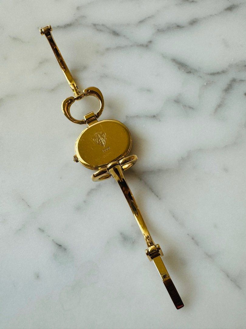 GUCCI Vintage 1990s Quartz Watch with Gold Dial and Semi-Bangle Bracelet