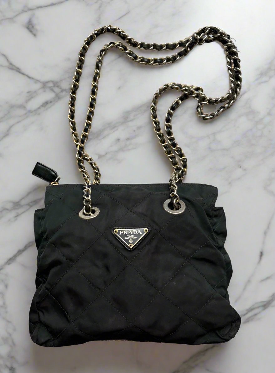 PRADA Quilted Chain Bag in Black & Gold (Vintage)