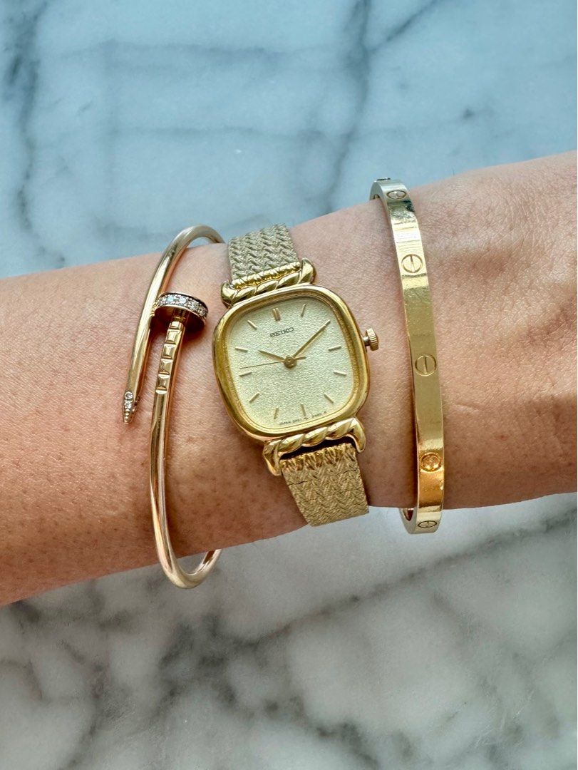 SEIKO Vintage Braided Gold-tone Rounded Square Ladies Watch