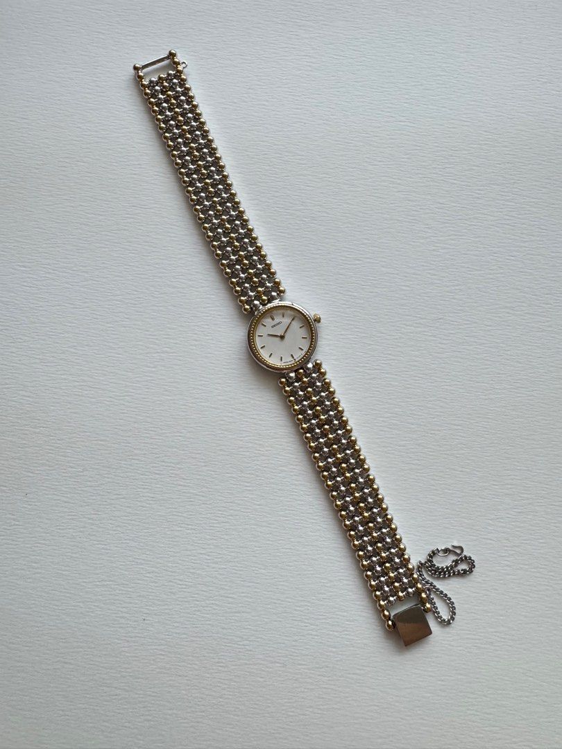 Vintage SEIKO Two-tone Silver and Gold Beaded Ladies Wrist Watch